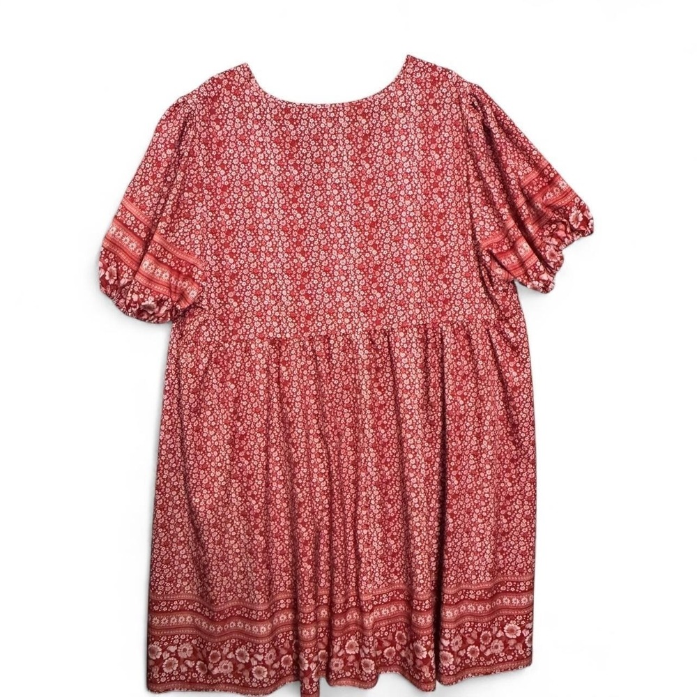 Shein Curve Babydoll Dress 4XL Red Floral V-Neck Puff Sleeve Boho Cottagecore - Picture 3 of 8